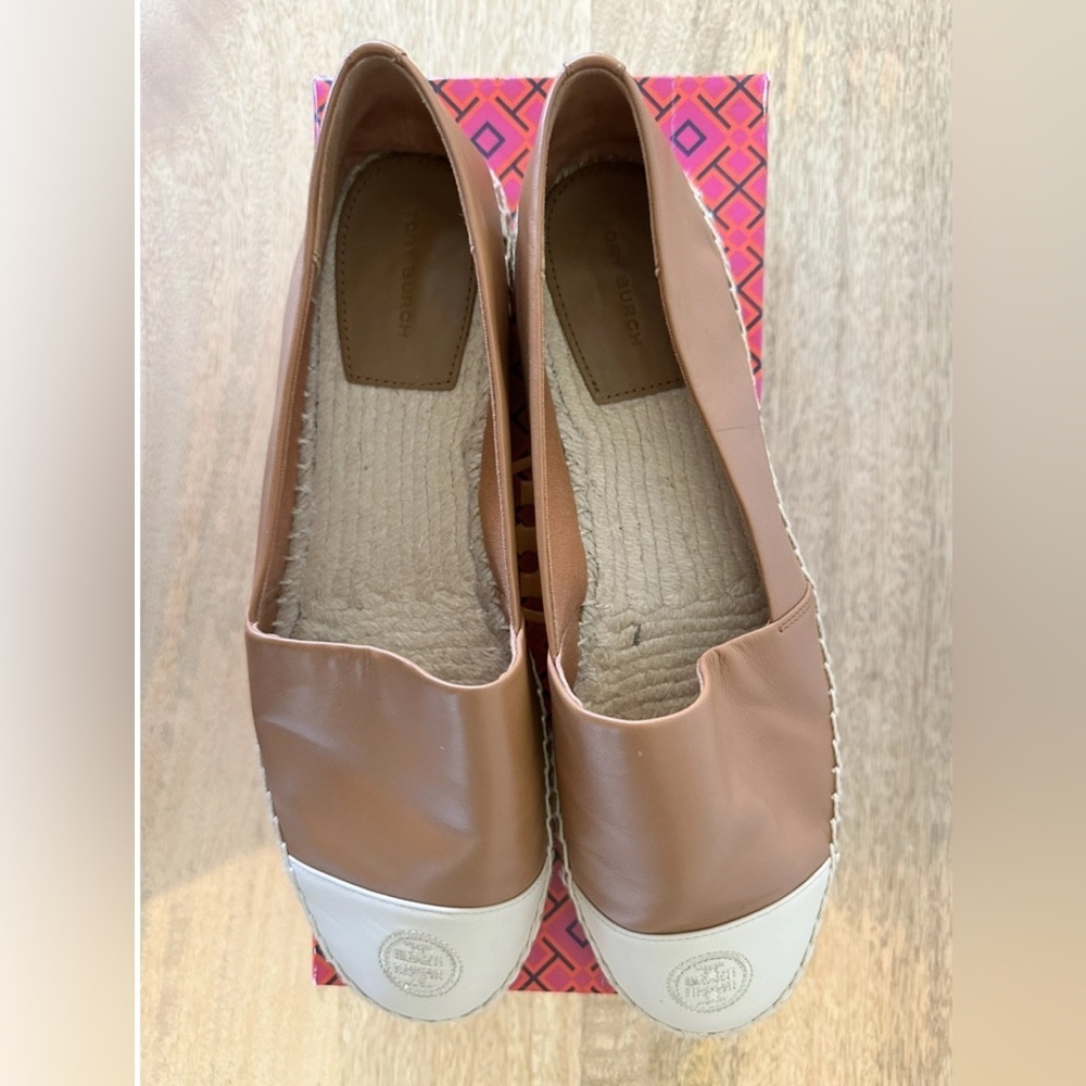 🎉HOSTPICK🎉TORY BURCH COLORBLOCK ESPADRILLE LEATHER AMBRA/DULCE DE LECHE US11 - Picture 2 of 6